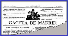Cabecera de la Gaceta de Madrid del día 5 de octubre de 1868.