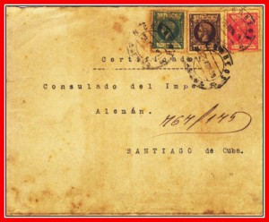 Figura 3. Carta certificada de La Habana al Consulado del Imperio Alemán en Santiago de Cuba.