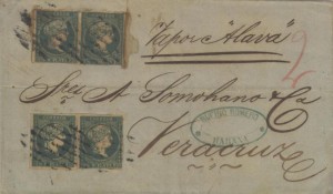 Figura 45. Carta de doble porte enviada de La Habana a México transportada por el vapor español Alava.