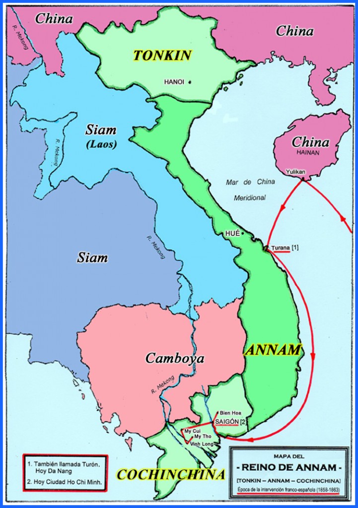 Mapa de situación del Reino de Annam (Annam, Tonkín y Cochinchina). 