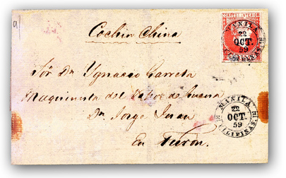 22 octubre 1859. Sobre de carta de Manila a Turón, Cochin China [sic].