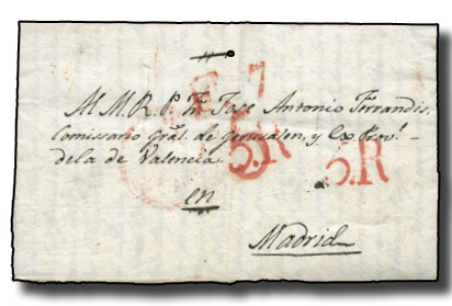Figura 3.- Carta en Nazareth fechada el 31 de mayo de 1832 y dirigida a Madrid